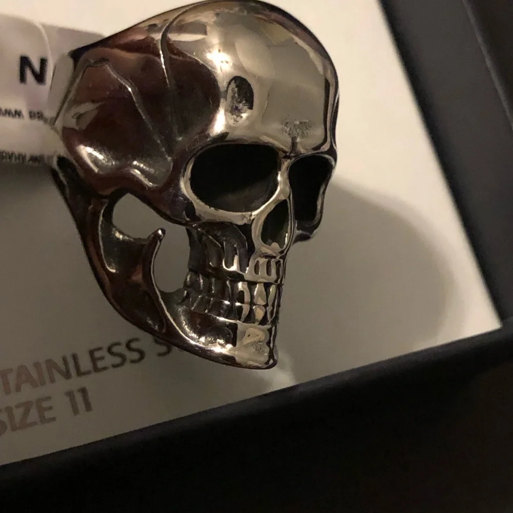 Silver plated skull skeleton men’s ring‎ size 11 new